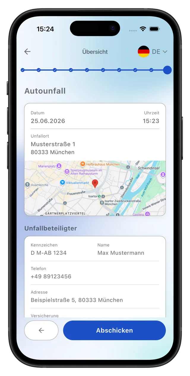 Schadenangaben in einer Übersicht prüfen